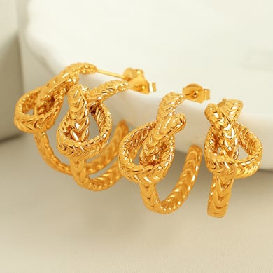 1 Pair Simple Series Retro Twist Stainless Steel 18K Gold Color Plated Women's Hoop Earrings h5 Picture8