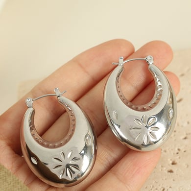 1 Pair Simple Series Retro Geometric Stainless Steel 18K Gold Plated Women Hoop Earrings h5 Picture5