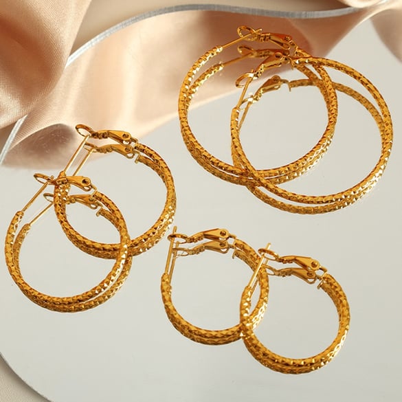 1 Pair Simple Series Classic Solid Color Stainless Steel 18K Gold Color Plated Women's Hoop Earrings