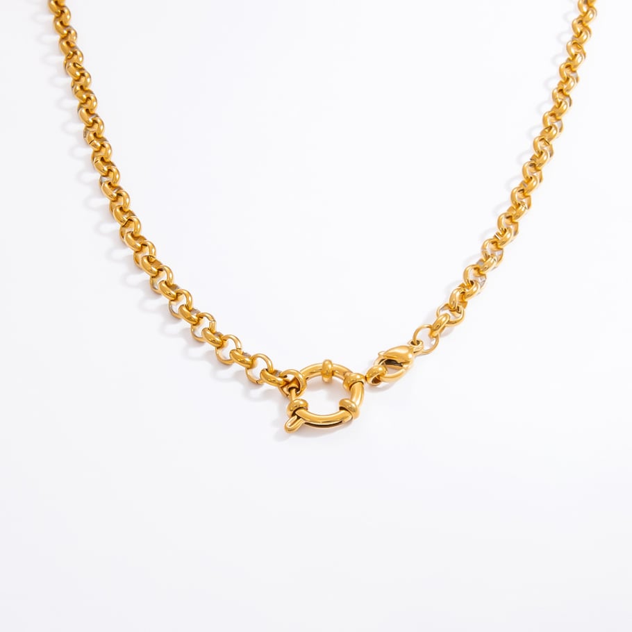 Collar de cadena para mujer, serie simple, clásico, de acero inoxidable de color sólido, chapado en oro de 18 quilates. Imagen11
