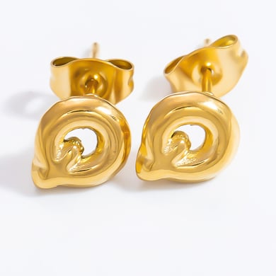 1 par de aretes de botón de acero inoxidable chapados en oro de 18 quilates con letras informales de serie simple para mujer h5 Imagen10