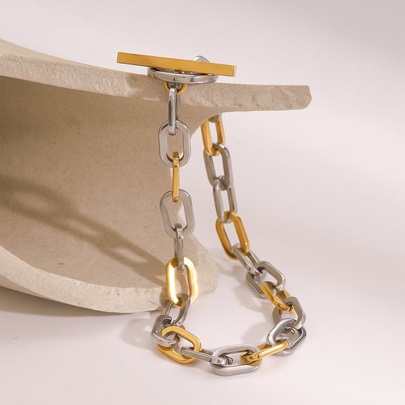 1 Stück Simple Series Tägliche ringförmige Edelstahl-Kettenarmbänder für Damen mit 18 Karat Vergoldung 2