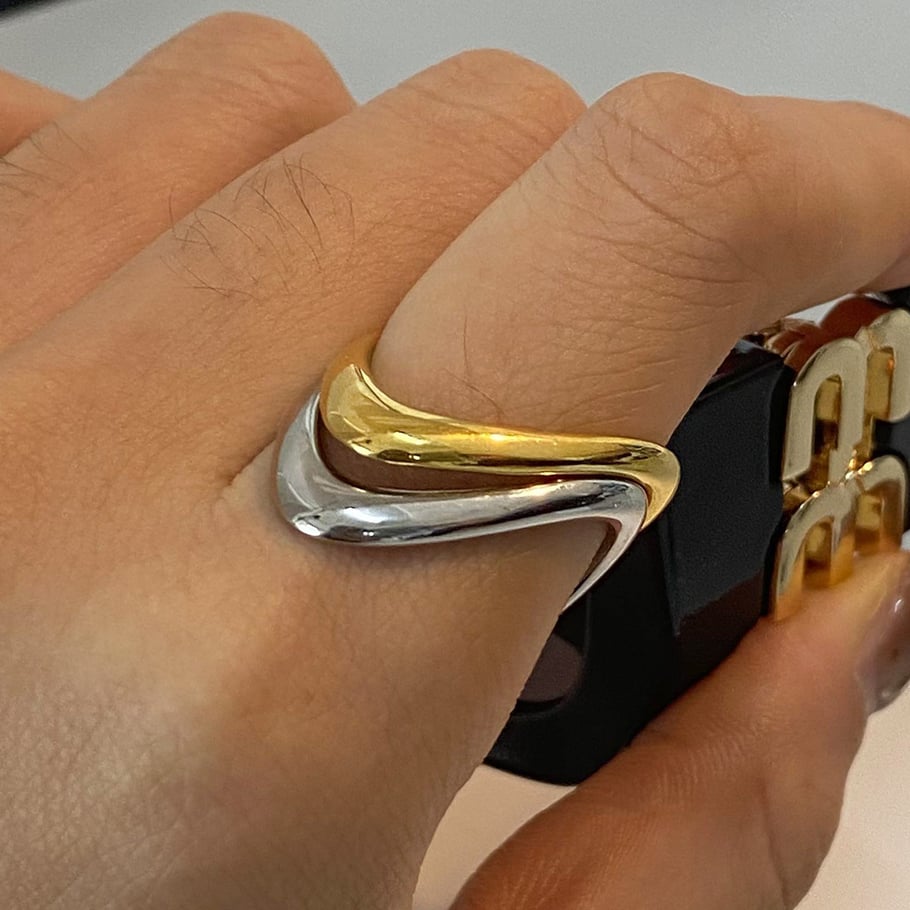1 pair simple series simple geometric stainless steel gold plated women adjustable rings h5Picture7