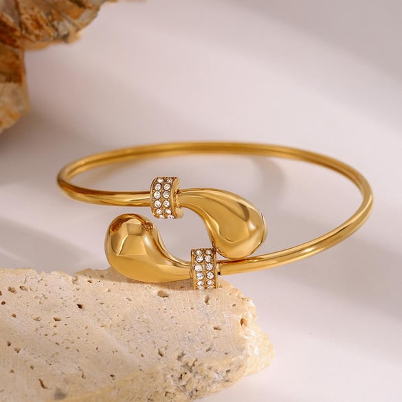 Bracelet simple en acier inoxydable plaqué or 18 carats avec strass pour femme, 1 pièce 2
