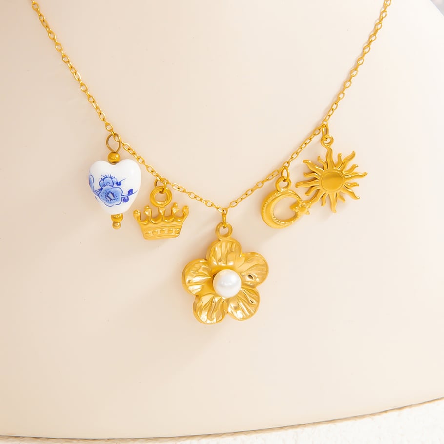 1 Piece Romantic Series Natural Heart Stainless Steel 18K Gold Color Plated Artificial Pearl Women's Pendant Necklaces Picture5