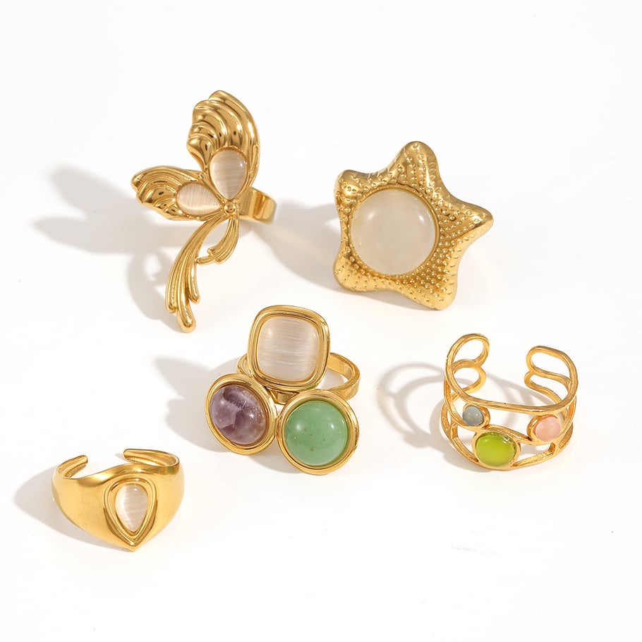 1 Pair Simple Series Daily Geometric Stainless Steel 18K Gold Plated Women Adjustable Rings Picture5