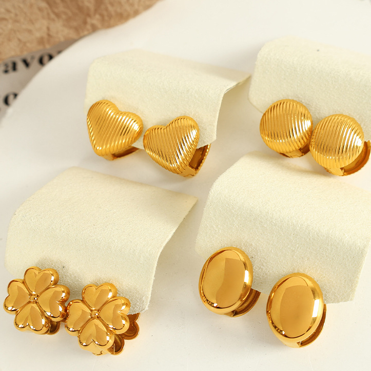 1 pair simple series simple heart stainless steel gold plated women clip-on earrings h5Picture3