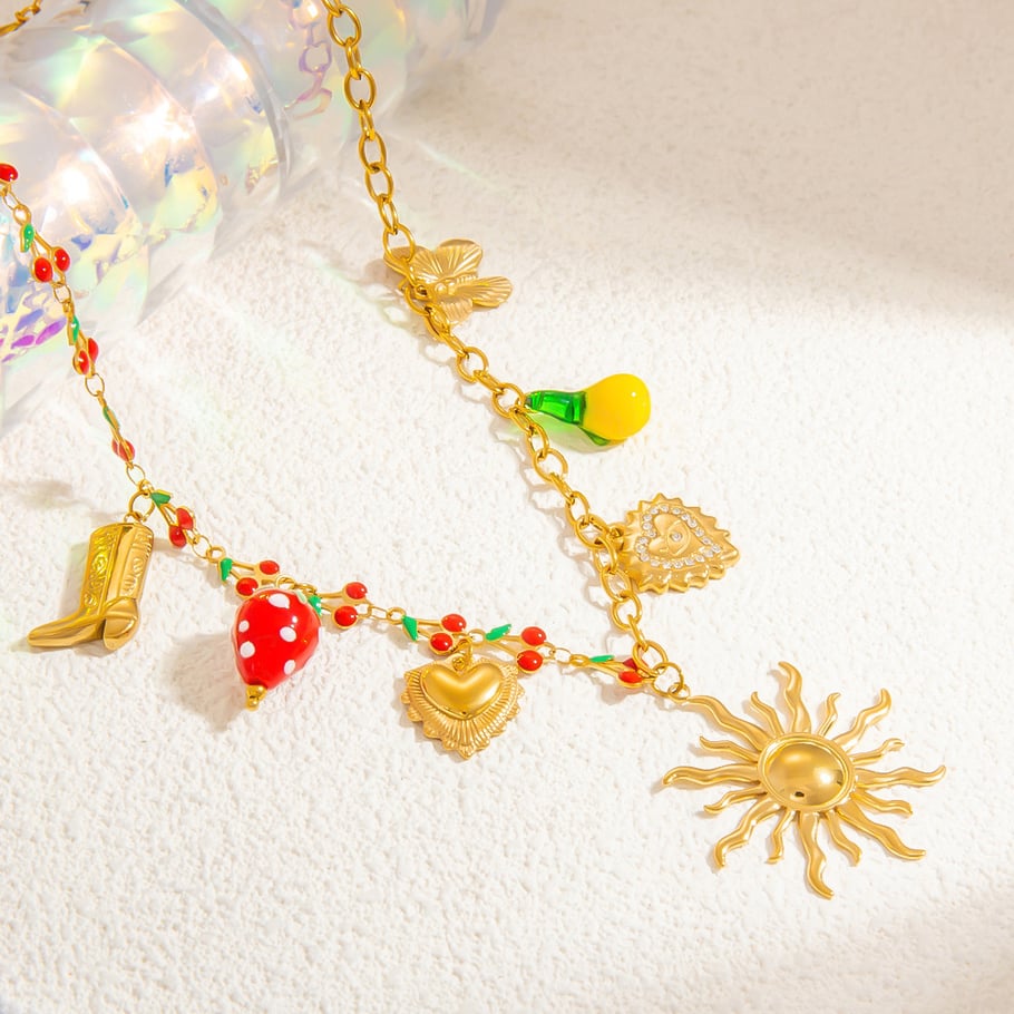 1 Piece Luxurious Series Sweet Heart Stainless Steel 18K Gold Color Plated Rhinestone Women's Pendant Necklaces Picture6