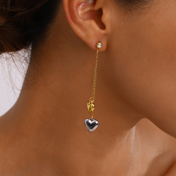 1 Pair Romantic Series Exquisite Heart Shape Tassels Stainless Steel Gold And Silver Mixed Color Women's Drop Earrings 2