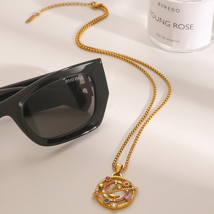 1 Piece Luxurious Series Elegant Sun/Moon Stainless Steel 18K Gold Plated Rhinestone Women Pendant Necklaces Picture5