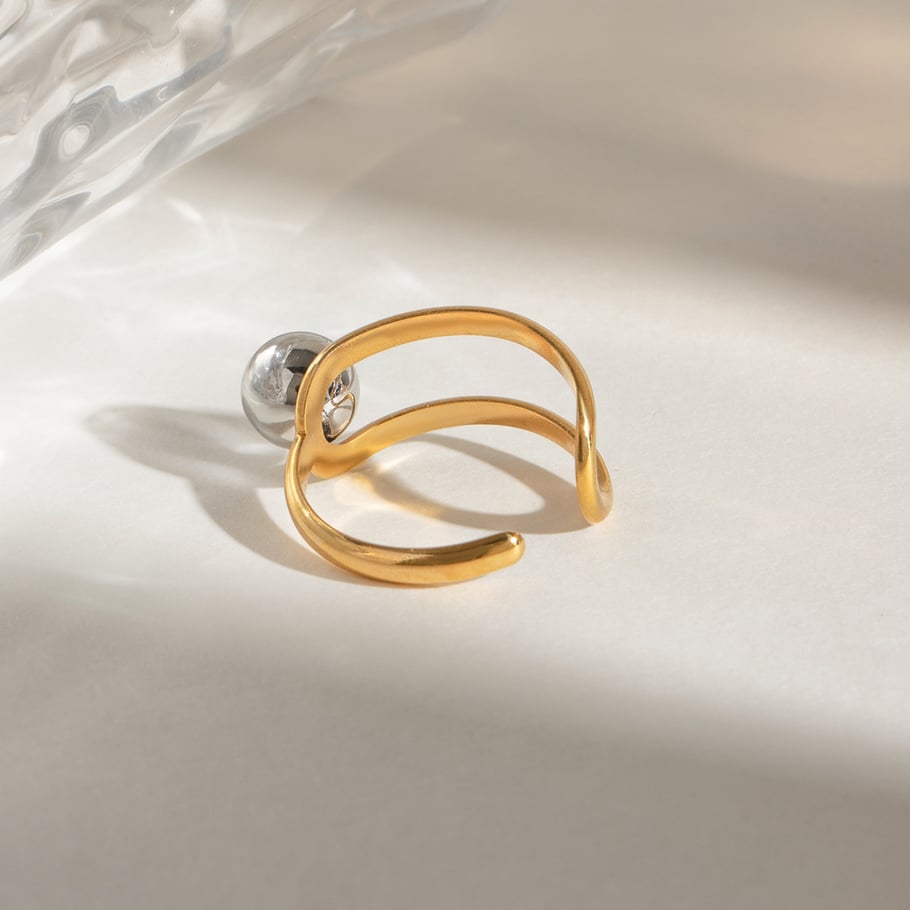 1 Pair Simple Series Daily line Stainless Steel 18K Gold Plated Women Adjustable Rings Picture6