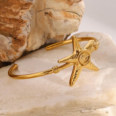 1 Piece Classic Series Natural Star Stainless Steel 18K Gold Plated Women Bangles h5 Picture7
