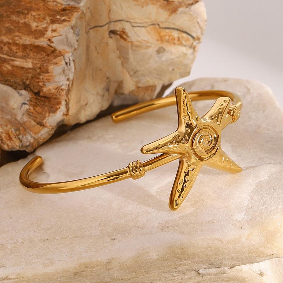 1 Piece Classic Series Natural Star Stainless Steel 18K Gold Plated Women Bangles Picture7