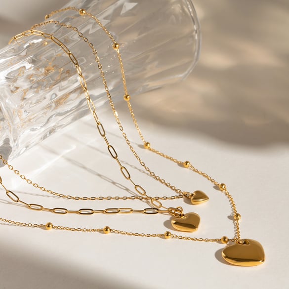 1 Piece Simple Series Simple Heart Stainless Steel 18K Gold Plated Women Layered Necklaces