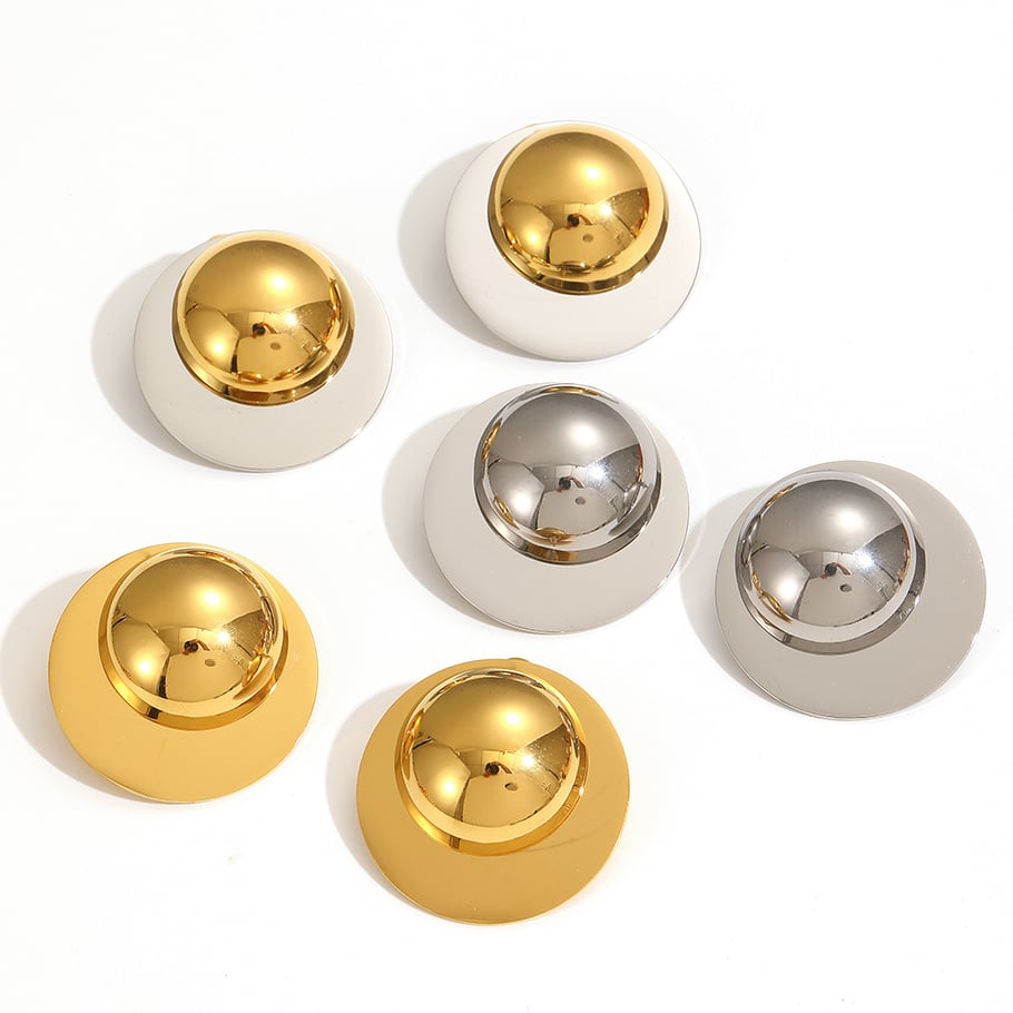 1 Pair Simple Series Daily Round Stainless Steel 18K Gold Plated Women Stud Earrings Picture4