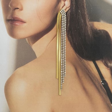 1 Pair Classic Series Elegant line Stainless Steel 18K Gold Plated Rhinestone Women Drop Earrings h5 Picture7
