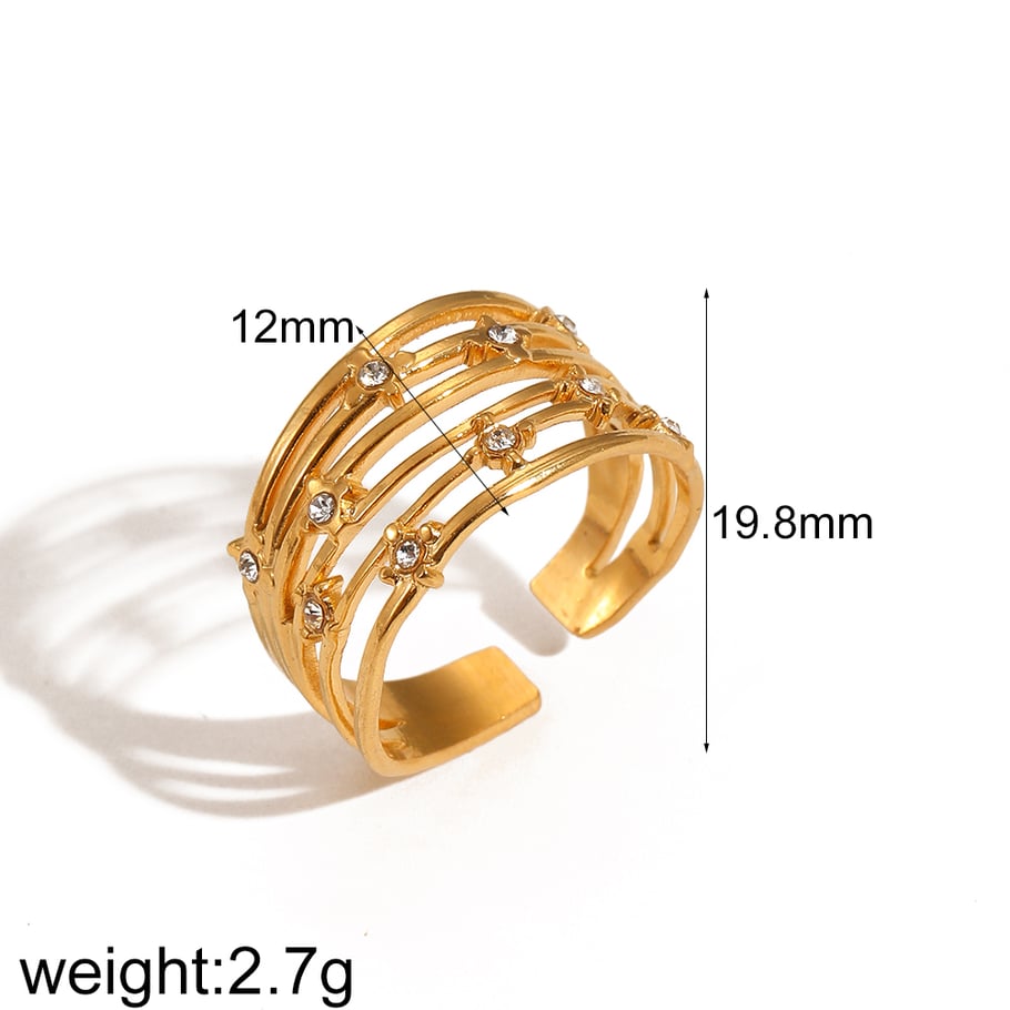 1 Pair Simple Series Daily Ring Stainless Steel 18K Gold Plated Rhinestone Women Adjustable Rings Picture10