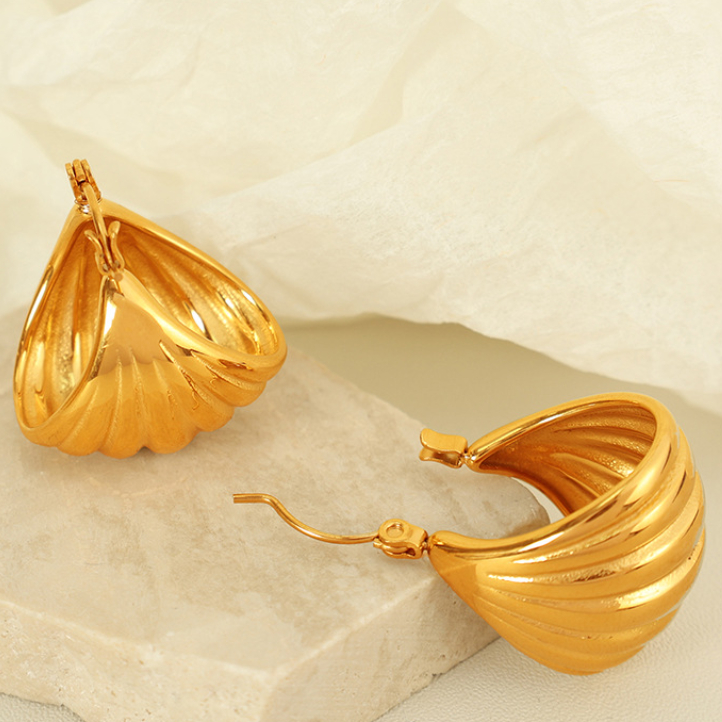 1 Pair Simple Series Classic Solid Color Stainless Steel 18K Gold Plated Women Hoop Earrings Picture6