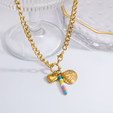 1 Piece Romantic Series Retro Heart Stainless Steel 18K Gold Color Plated Rhinestone Women's Pendant Necklaces h5 Picture4