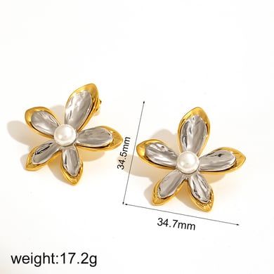 1 Pair Simple Series Daily Flower Stainless Steel 18K Gold Plated Women Earrings Set h5 Picture7