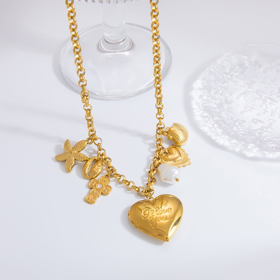 1 Piece Romantic Series Daily Heart Stainless Steel 18K Gold Color Plated Glass Women's Pendant Necklaces Picture8
