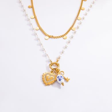 1 Piece Ethnic Series Elegant Heart Stainless Steel 18K Gold Color Plated Artificial Pearl Women's Pendant Necklaces h5 Picture7