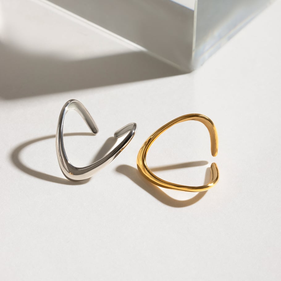 1 Pair Simple Series Simple Geometric Stainless Steel 18K Gold Plated Women Adjustable Rings Picture6