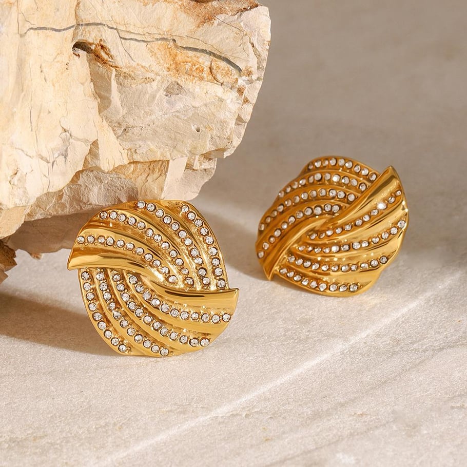 1 Pair Simple Series Daily quadrilateral Stainless Steel 18K Gold Plated Rhinestone Women Stud Earrings Picture4