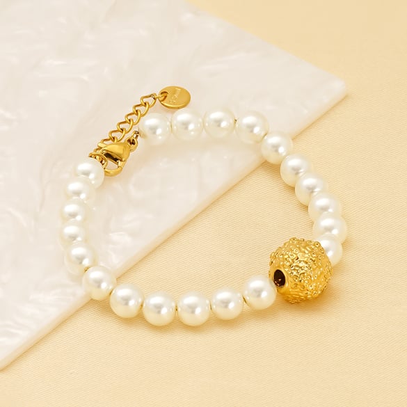 Bracelet à perles pour femme, série simple, en acier inoxydable plaqué or, 1 pièce 2