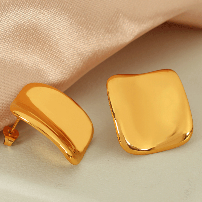 1 Pair Simple Series Glossy Stainless Steel 18K Gold Color Plated Women's Stud Earrings Picture6