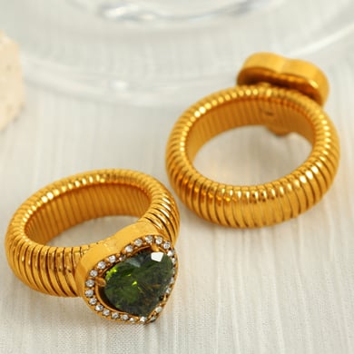 1 Pair Romantic Series Retro Heart Colorful Stainless Steel 18K Gold Color Plated Zircon Women's Single Rings h5 Picture8