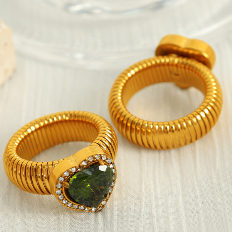 1 Pair Romantic Series Retro Heart Colorful Stainless Steel 18K Gold Color Plated Zircon Women's Single Rings Picture8