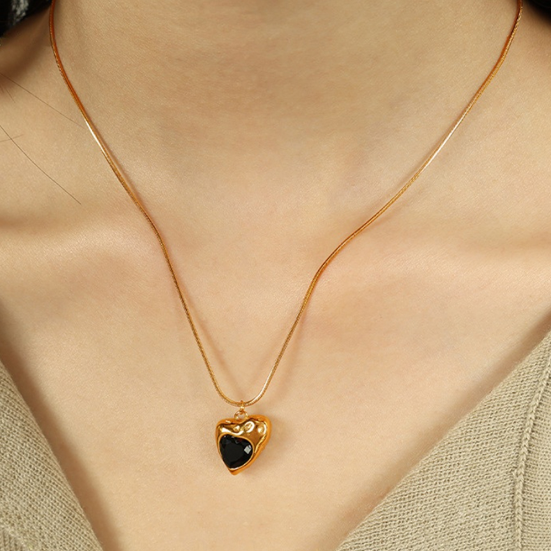 1 Stück Simple Series Retro Herz Edelstahl 18 Karat vergoldet Zirkon Damen Anhänger Halsketten h5Bild6