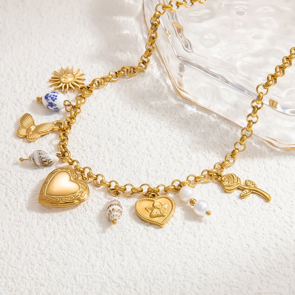 1 Piece Luxurious Series Cute Heart Stainless Steel 18K Gold Color Plated Shell Women's Pendant Necklaces 2