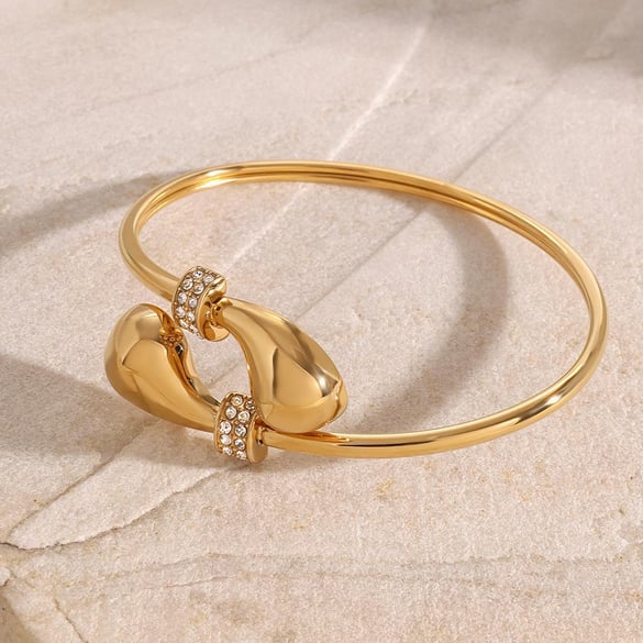 Bracelet simple en acier inoxydable plaqué or 18 carats avec strass pour femme, 1 pièce