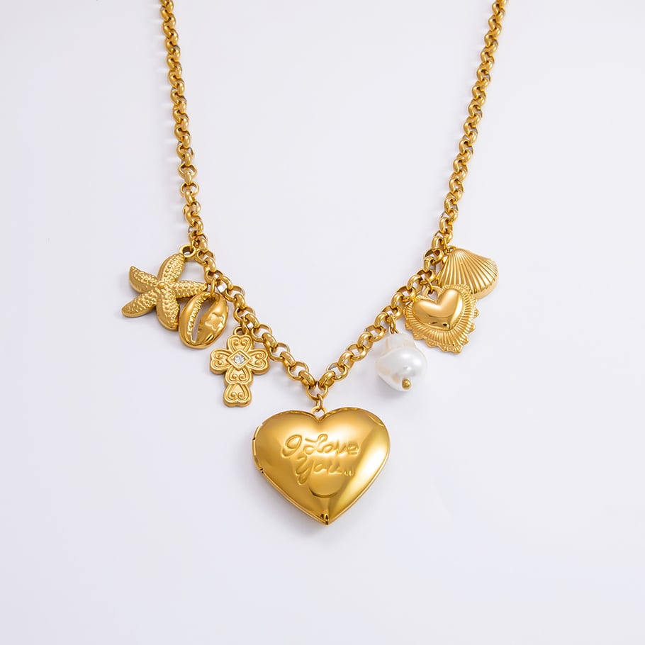 1 Piece Romantic Series Daily Heart Stainless Steel 18K Gold Color Plated Glass Women's Pendant Necklaces Picture9