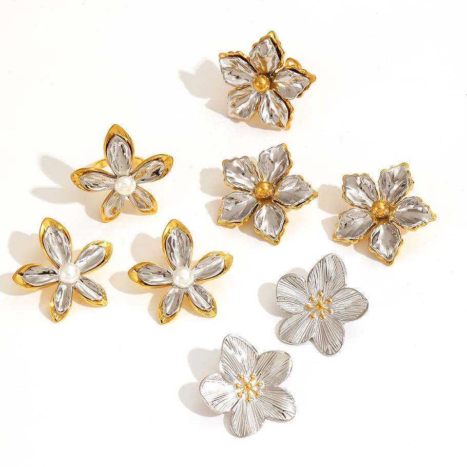 1 Pair Simple Series Daily Flower Stainless Steel 18K Gold Plated Women Earrings Set Picture4