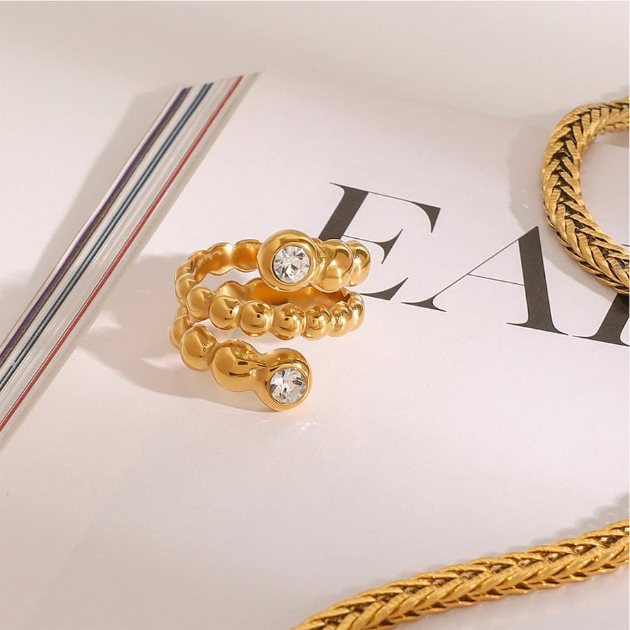 1 Paar einfache Serie elegante ringförmige Edelstahl 18 Karat vergoldet Strass Damen Einzelringe Bild3