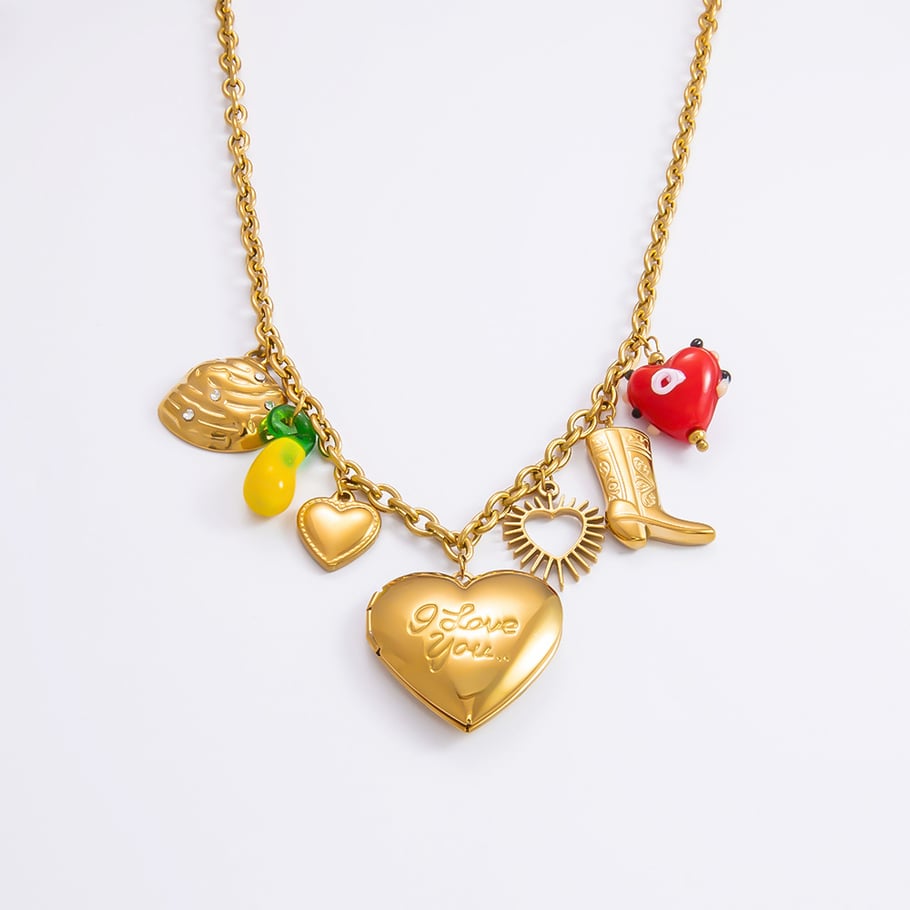 1 Piece Romantic Series Daily Heart Stainless Steel 18K Gold Color Plated Glass Women's Pendant Necklaces Picture7