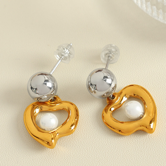1 Pair Simple Series Retro Heart Stainless Steel 18K Gold Plated Women Drop Earrings Picture7