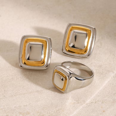 1 Pair Simple Series Simple quadrilateral Stainless Steel 18K Gold Plated Women Stud Earrings h5 Picture6