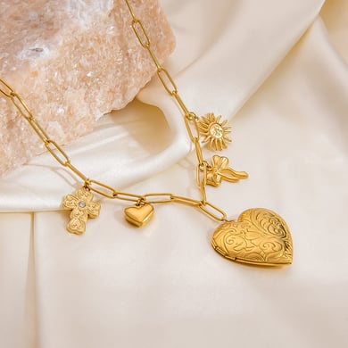 1 Piece Romantic Series Retro Glossy Heart Stainless Steel 18K Gold Color Plated Women's Pendant Necklaces h5 Picture3