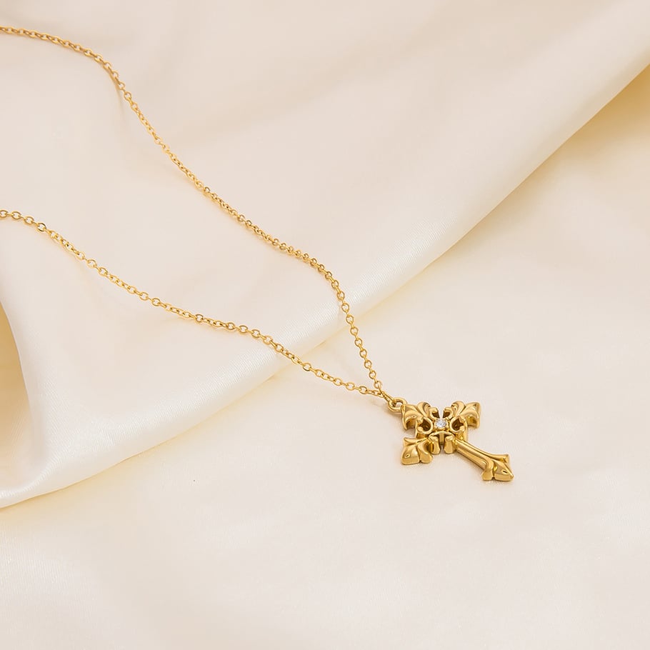 1 Piece Classic Series Daily Cross Stainless Steel 18K Gold Color Plated Artificial Pearl Women's Pendant Necklaces Picture5