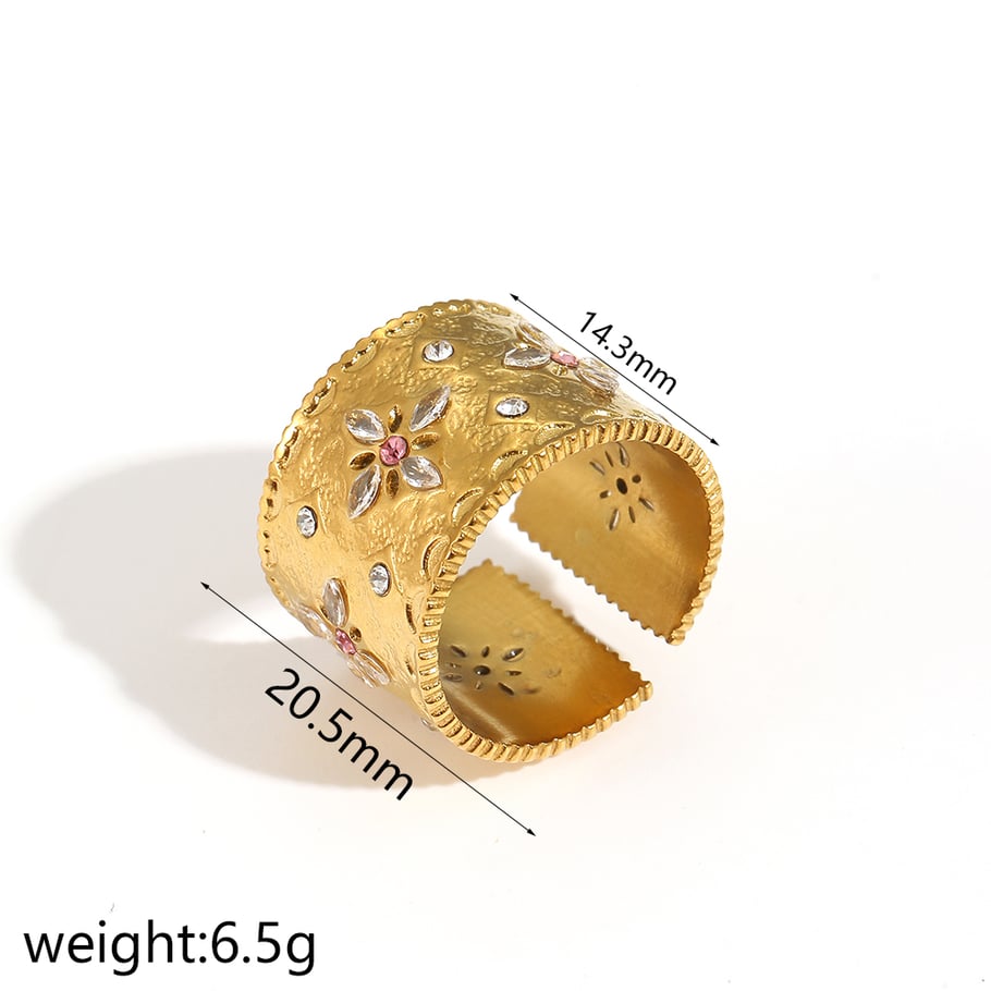 1 Pair Simple Series Daily Ring Stainless Steel 18K Gold Plated Rhinestone Women Adjustable Rings Picture11