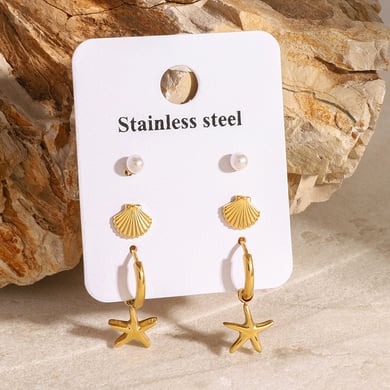 1 Pair Romantic Series Classic starfish Stainless Steel 18K Gold Plated Artificial Pearl Women Earrings Set h5 Picture6