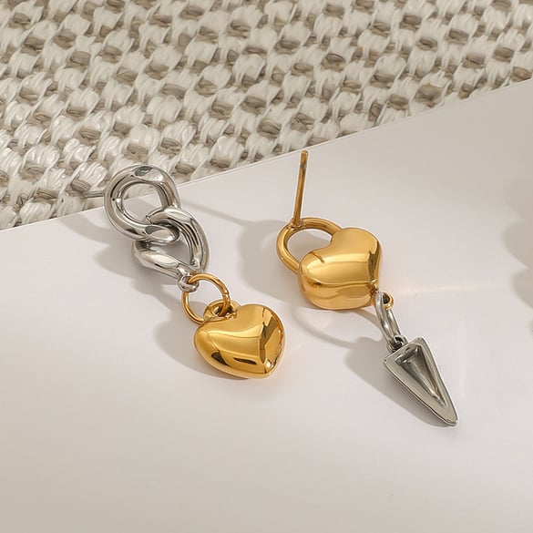 1 Pair Fashionable Series Classic Love Heart Shape Stainless Steel Gold And Silver Mixed Color Women's Drop Earrings 2