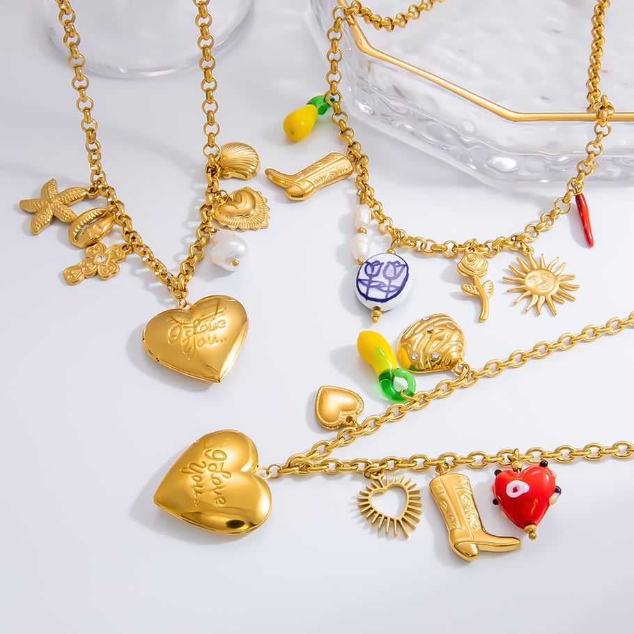 1 Piece Romantic Series Daily Heart Stainless Steel 18K Gold Color Plated Glass Women's Pendant Necklaces Picture6