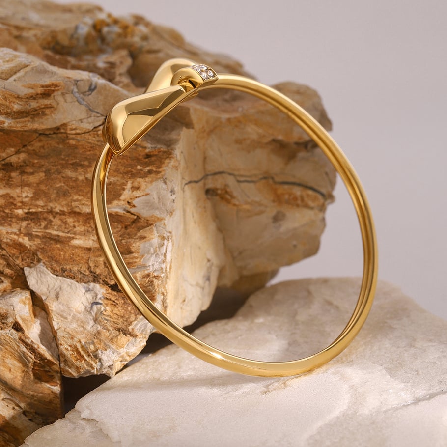 1 Piece Simple Series Simple Droplet Stainless Steel 18K Gold Plated Rhinestone Women Bangles Picture7