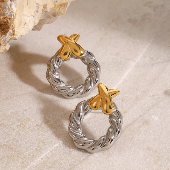 1 Pair Modern Series Minimalistic Design Geometric Stainless Steel Gold Color Women's Stud Earrings 2