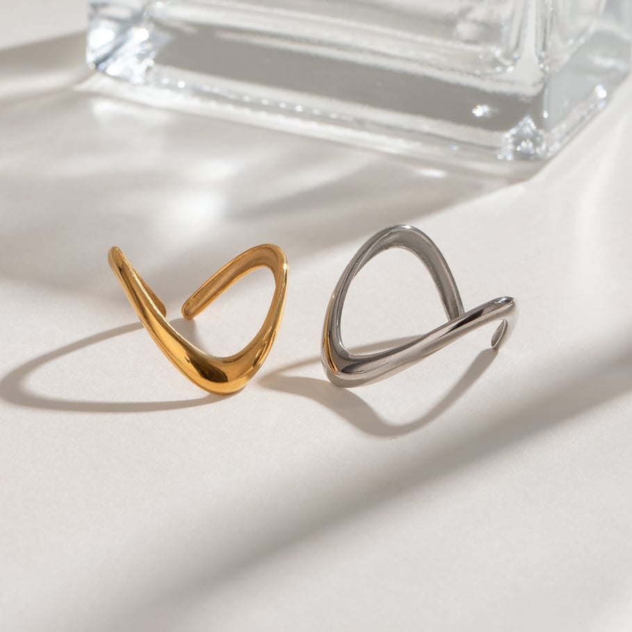1 Pair Simple Series Simple Geometric Stainless Steel 18K Gold Plated Women Adjustable Rings Picture5
